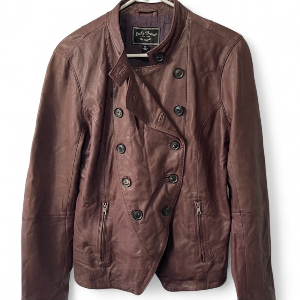 Lucky Brand Women's Brownish Purple Leather Jacket